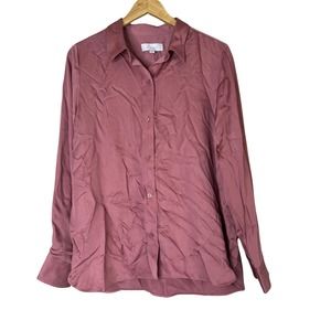 ENCORE by Idina Menzel Matte Satin Shirt Mauve S